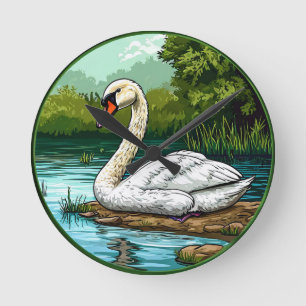 Colourful Mute swan Bird Round Clock