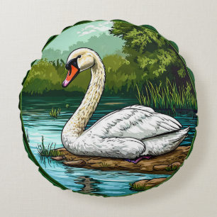 Colourful Mute swan Bird Round Cushion