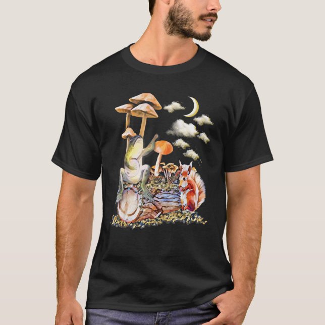 Colourful Mycology Mushrooms Frogs And Mushroom co T-Shirt (Front)