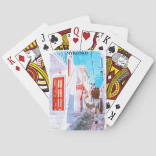 Colourful Mykonos Greece Retro Travel Watercolor Playing Cards