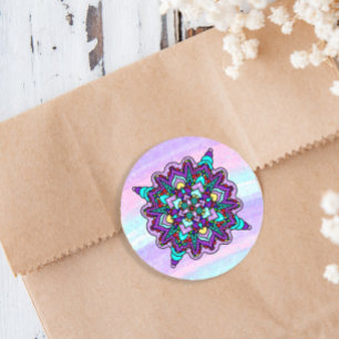 Colourful Mystical Mandala in Purple and Blue Classic Round Sticker
