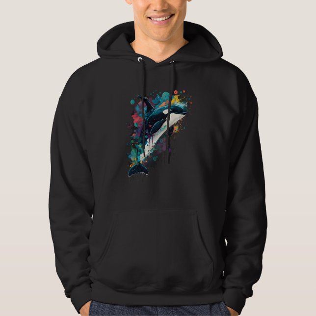 Colourful mystical orca whale watching dolphin pot hoodie (Front)