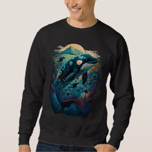 Colourful mystical orca whale watching dolphin pot sweatshirt