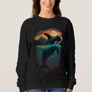 Colourful mystical orca whale watching dolphin pot sweatshirt