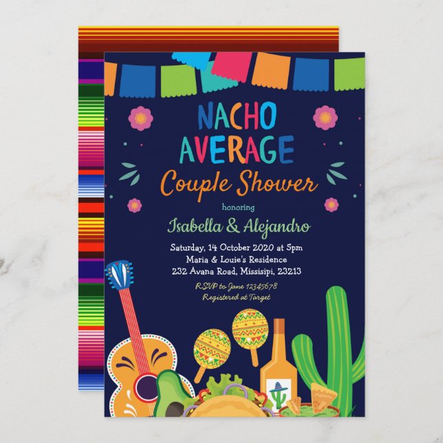 Colourful Nacho Average Couple Shower Invitation (Front/Back)