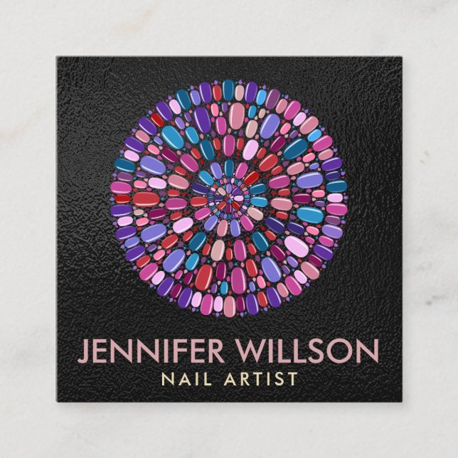 Colourful Nail Art Mandala - Appointment Square Business Card (Front)