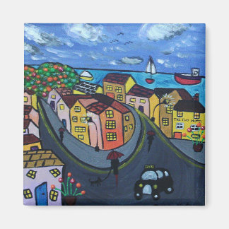 Colourful, Naive View of Robin Hood's Bay Magnet
