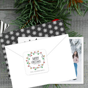 Colourful Name Christmas Lights Merry Christmas Square Sticker