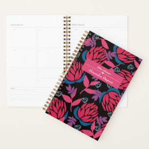 Colourful name floral roses black elegant chic planner