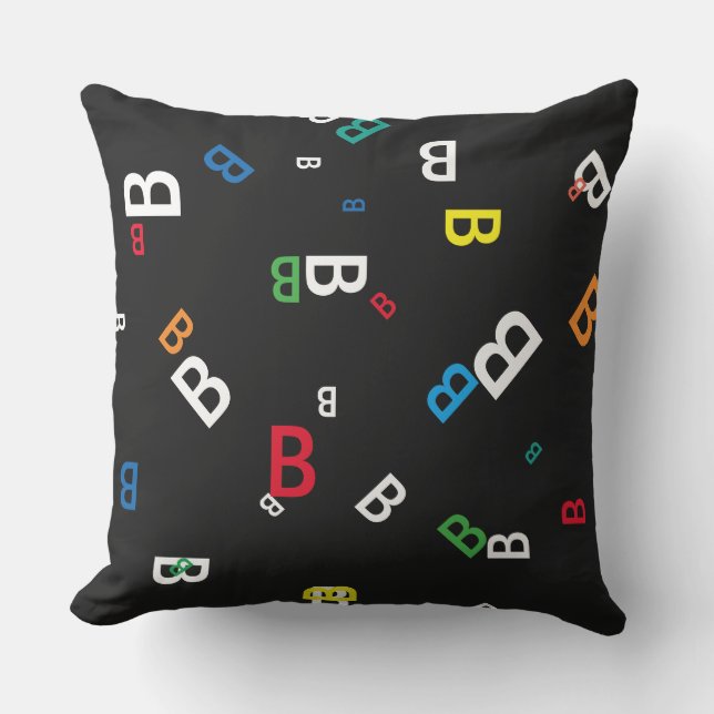 Colourful name-initials custom pillow - black (Front)