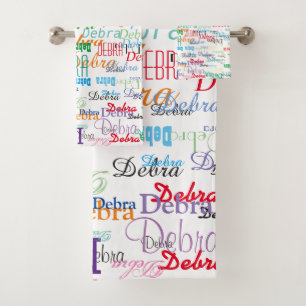 Colourful Name Pattern on White Bath Towel Set