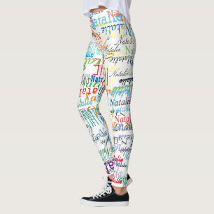 Colourful Names pattern personalised on white Leggings