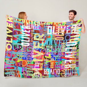 Colourful Names Replicated Art Pattern Typography Fleece Blanket