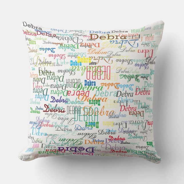 colourful names, typography pattern personalised outdoor cushion (Front)