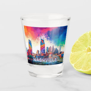 Colourful Nashville Skyline Abstract Art Shot Glass