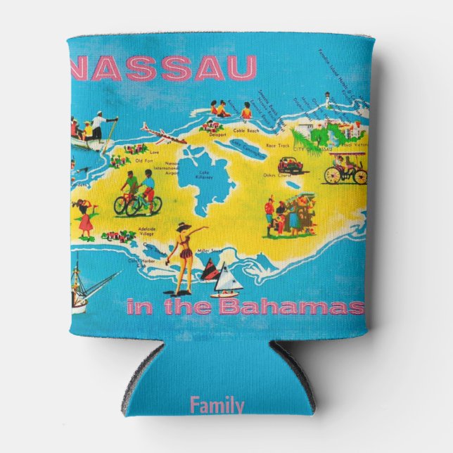Colourful  Nassau Bahamas Map  Can Cooler (Front)
