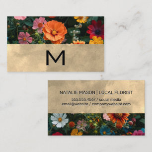 Colourful Natural Flowers   Monogram Business Card