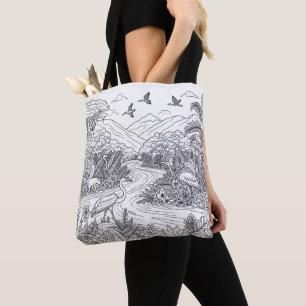 Colourful Nature Animal Landscape on a Colouring  Tote Bag