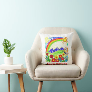 Colourful Nature Drawing for Nature Lovers Cushion