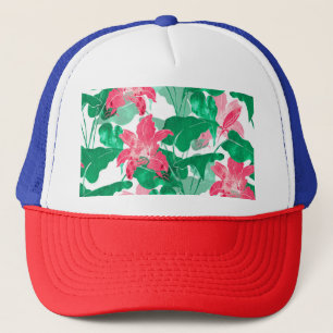 Colourful Nature Flowers Leaves Pattern Trucker Hat