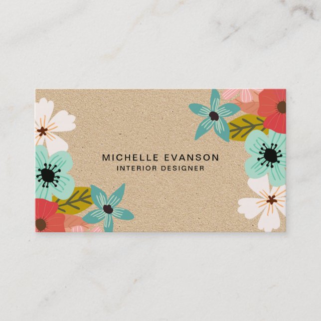 Colourful Nature Inspired Flower Shop Rustic Business Card (Front)