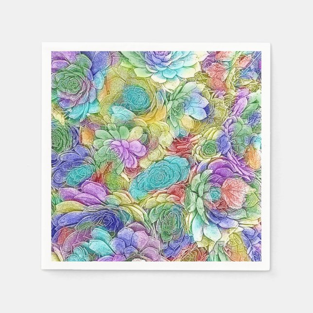 Colourful Nature Succulent Plants Napkin (Front)