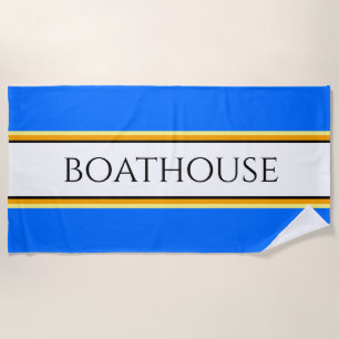 Colourful Nautical Blue White Stripes BOATHOUSE Beach Towel