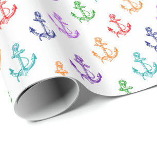 Colourful Nautical Boat Anchors Pattern 2 Wrapping Paper