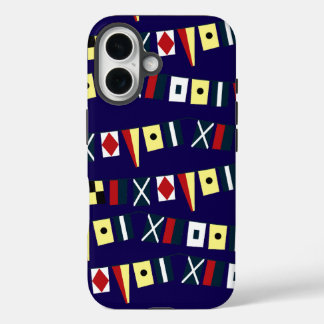 Colourful Nautical Flags Dark Blue Phone Coverr iPhone 16 Case