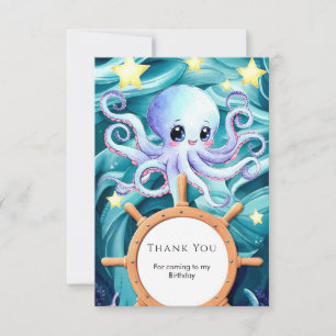 Colourful Nautical Octopus Birthday Thank You Card