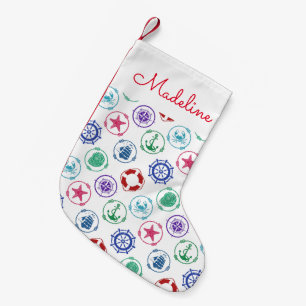 Colourful Nautical Pattern   Add Your Name Small Christmas Stocking