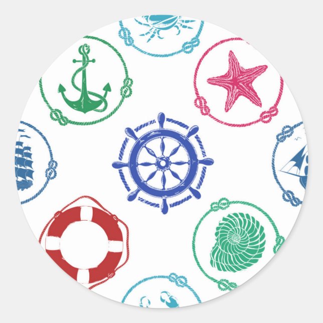 Colourful Nautical Pattern Classic Round Sticker (Front)