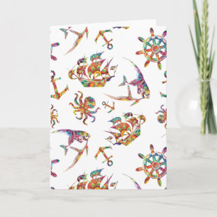 Colourful nautical pattern custom background holiday card