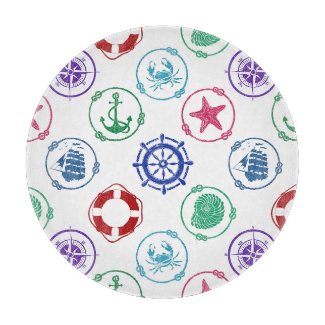 Colourful Nautical Pattern Cutting Board (Front)
