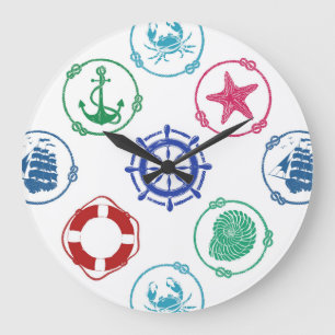 Colourful Nautical Pattern Large Clock