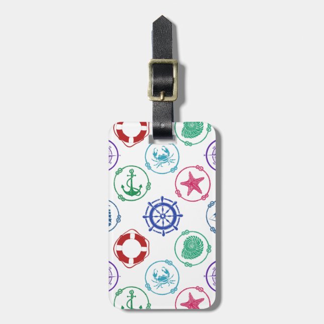Colourful Nautical Pattern Luggage Tag (Front Vertical)