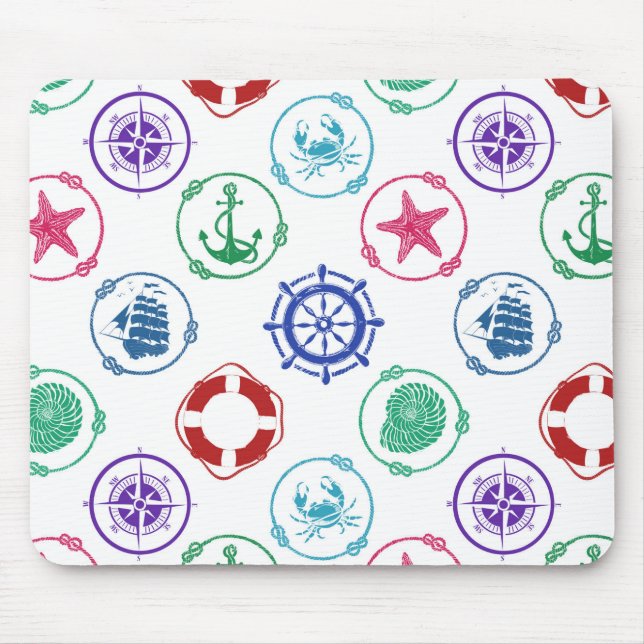 Colourful Nautical Pattern Mouse Pad (Front)