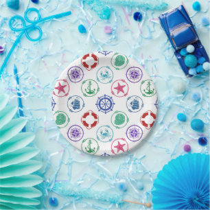 Colourful Nautical Pattern Paper Plate