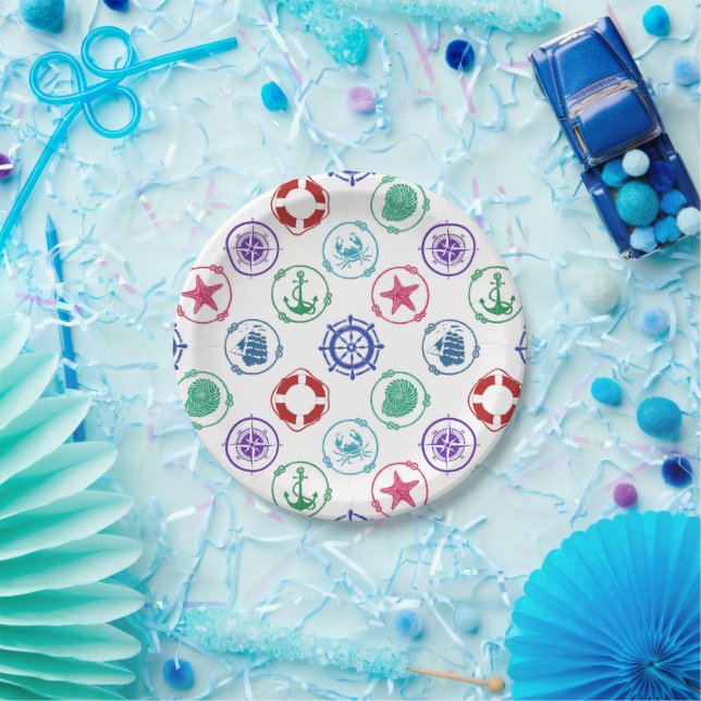 Colourful Nautical Pattern Paper Plate (Party)