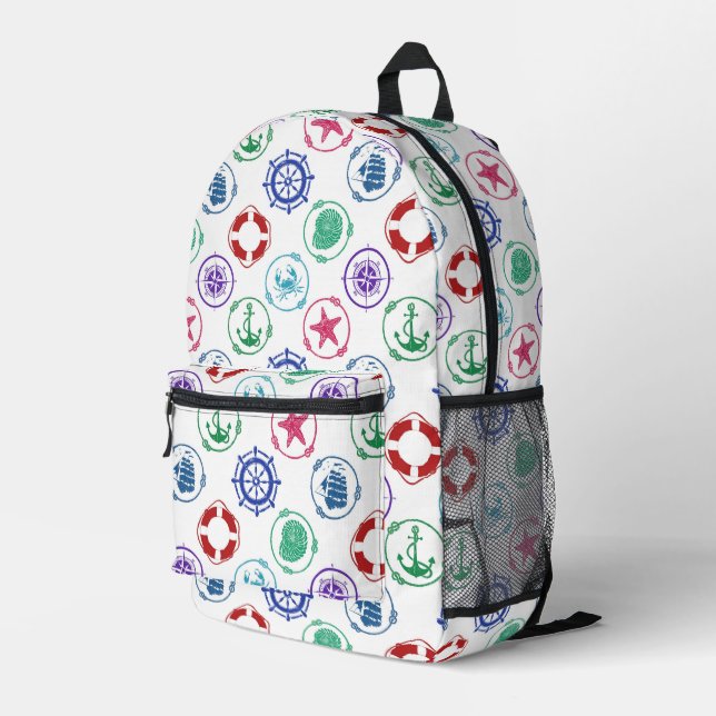 Colourful Nautical Pattern Printed Backpack (Back Corner Right)