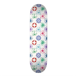 Colourful Nautical Pattern Skateboard