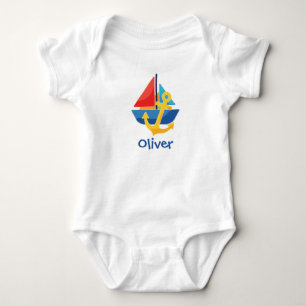 Colourful Nautical Sailboat and Vibrant Anchor Baby Bodysuit