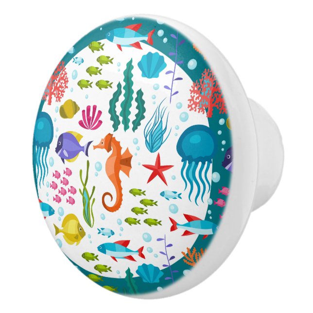 Colourful Nautical Sea Animals & Plants Pattern Ceramic Knob (Right)