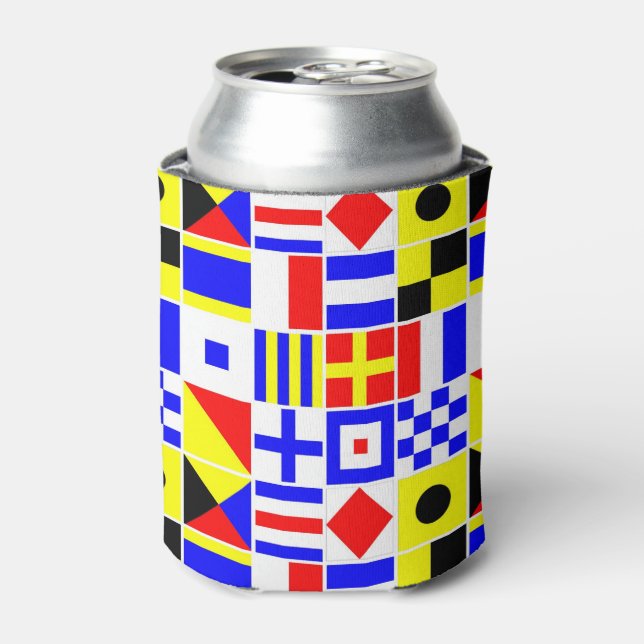 Colourful Nautical Signal Flags Pattern Can Cooler (Can Front)
