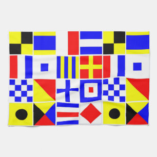 Colourful Nautical Signal Flags Pattern Tea Towel