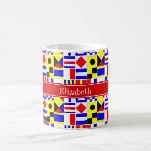 Colourful Nautical Signal Flags Red Name Monogram Coffee Mug