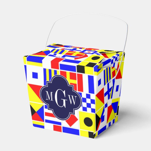 Colourful Nautical Signal Flags Royal 3I Monogram Favour Box (Front Side)