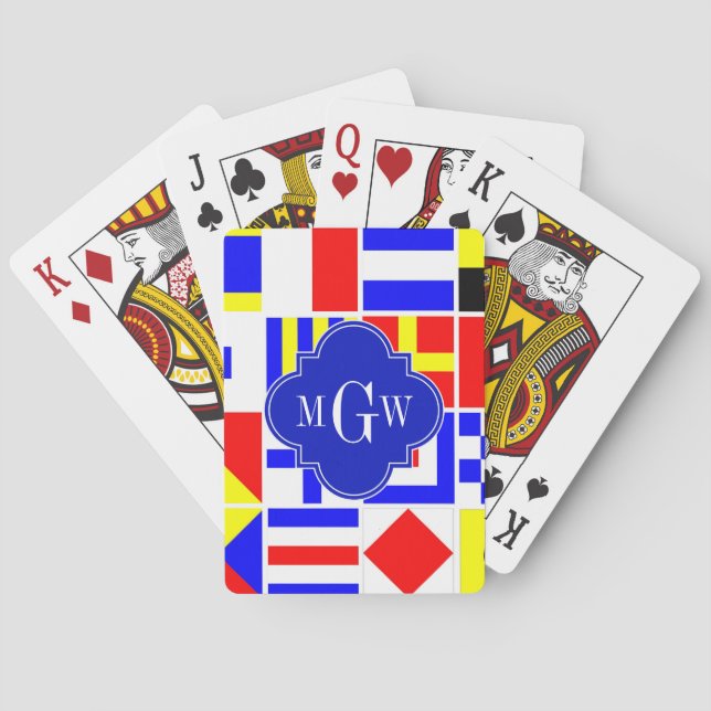 Colourful Nautical Signal Flags Royal 3I Monogram Playing Cards (Back)