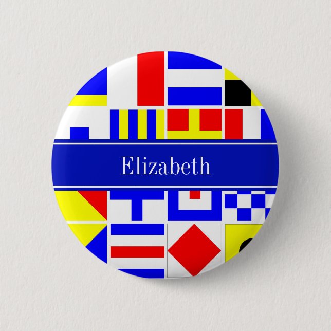 Colourful Nautical Signal Flags Royal Name Monogra 6 Cm Round Badge (Front)