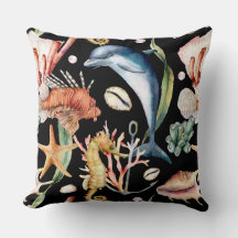 Colourful Nautical Underwater Sea Animal LIfe Blac
